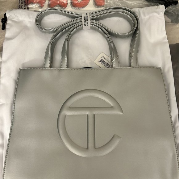 Telfar Medium Silver Shopping Bag tote vegan leather - Picture 1 of 8